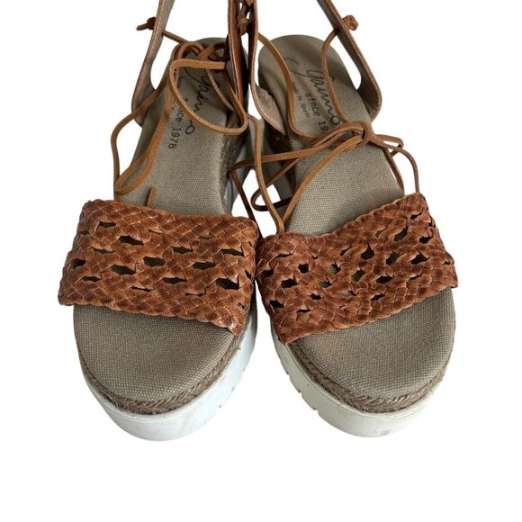Gaimo Womens Brown Wedge Sandals Size 7 With Lace-Up Ankle Strap & Espadrille Pl - Picture 4 of 8
